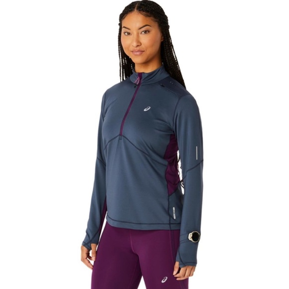 NWT ASICS Winter Run 1/2 Zip Mid Layer Women - tarmac/deep mauve SIZE S - Picture 2 of 8